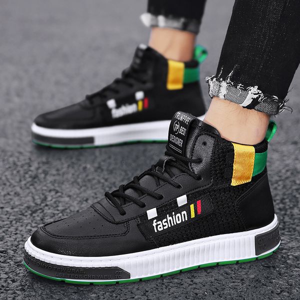 

new high small white board shoes trend, breathable mesh sports and leisure korean hip hop personalized men's shoes in 2020 c1212, Black;white