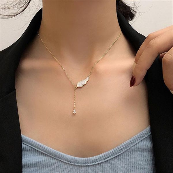 

pendant necklaces fashion geometry wing necklace for women cute romantic brief paragraph crystal chain clavicle gift jewelry link, Silver