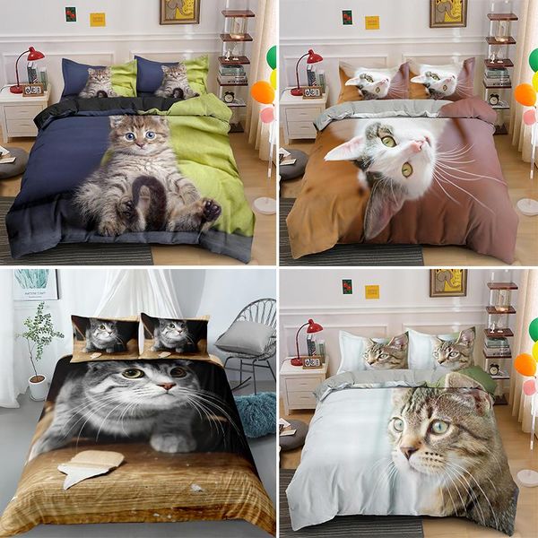 

2/3pcs modern cute cat duvet cover microfiber 3d animal quilt comforter covers single double  king bedding set