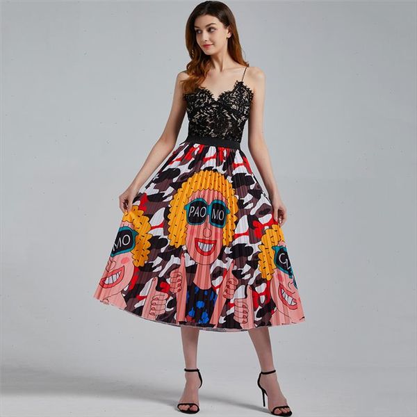

bohemian print peacock pleated skirt for women vintage high waist a line elastic beach skirts women clothes 2021, Black