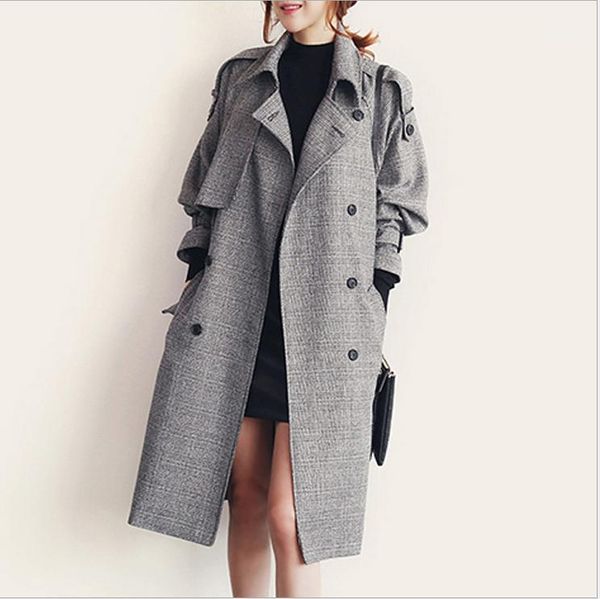 

women double button trench long fahsion cplaid windbreaker trench coat spring autumn outwear office lady fashion coat w10091, Tan;black