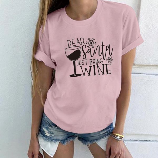 

dear santa just bring wine print t-shirts women summer aesthetic clothes harajuku short sleeve shirts for women loose ladies top, White