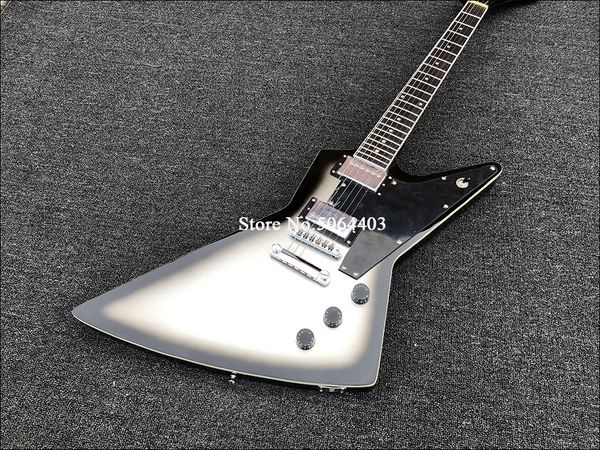 

custom silver burst explo electric guitar dot inlay, chrome hardware, black speed knobs