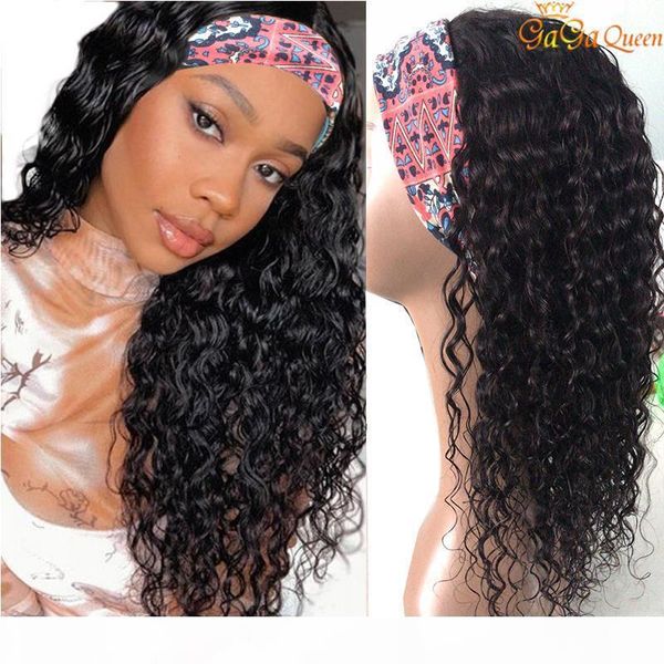 

brazilian water wave headband wigs 1 pc unprocessed curly human hair wigs brazilian virgin hair water wave, Black;brown