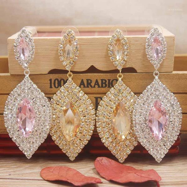 

colorful classical large drop earrings bride teardrop shape crystal earrings for women rhinestone dangle wedding earring jewelry1, Silver