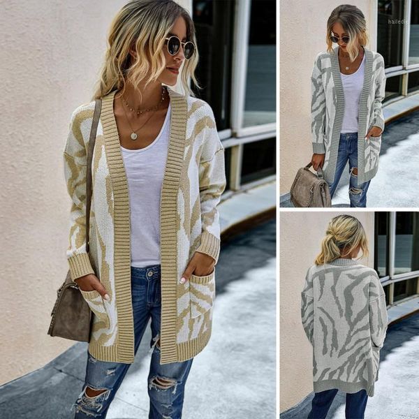 

2020 autumn and winter european and american fashion ladies casual mid-length women's sweater cardigan jacket1, White