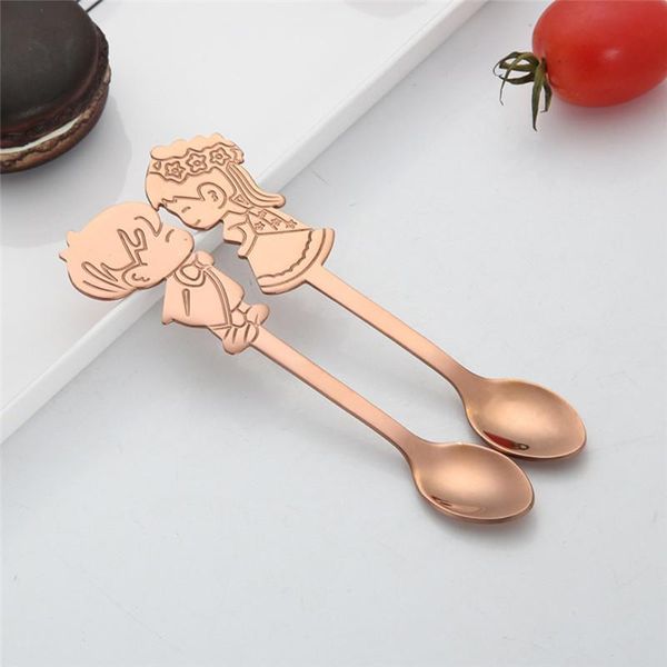 

2pcs set stainless steel couple coffee spoon dessert ice stirring spoon tea spoon kitchen tableware wedding supplies gift h wmttut