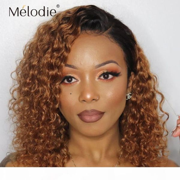 

melodie 1b 27 short curly ombre bob wig lace front human hair wigs brazilian kinky curly frontal wig for black women, Black;brown