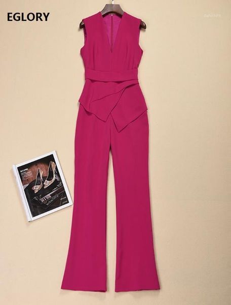 

jumpsuits 2020 summer style rompers women v-neck ruffle patchwork sleeveless full length rose red black jumpsuit xl1, Black;white