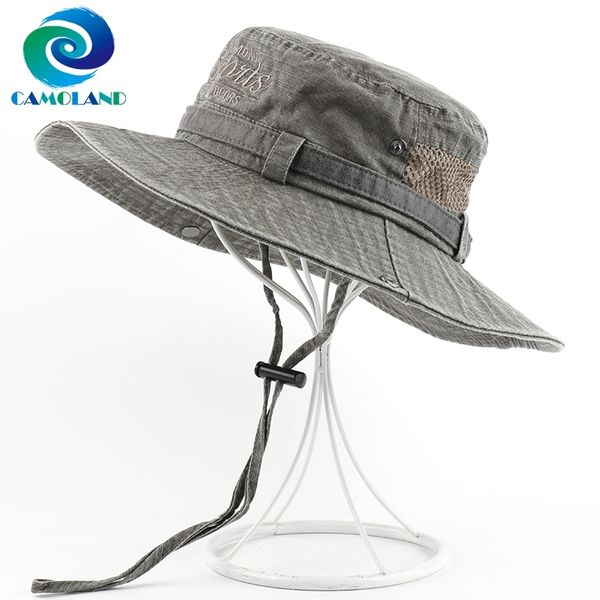 

camoland cotton bucket hat man summer upf 50+ sun hats fashion bob panama cap male washed boonie fishing hiking hat y200714, Blue;gray