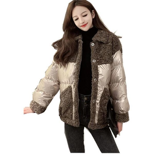 

women's down & parkas 2021 winter woman jacket fashion korean lamb hair stitching bright face thick cotton coat loose outerwear women m, Black