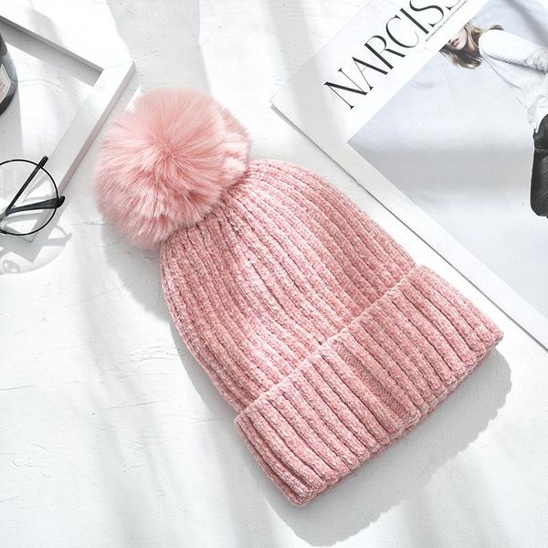 

beanie/skull caps colorful winter knitted hats for women female woolen pompom poms ball thickened lining warm beanies skullies cap bonnet go, Blue;gray