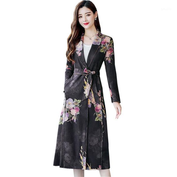 

2020 autumn winter deerskin lambs jackets wool women coat deerskin long warm parka female printted floral outerwear fp13431, Black