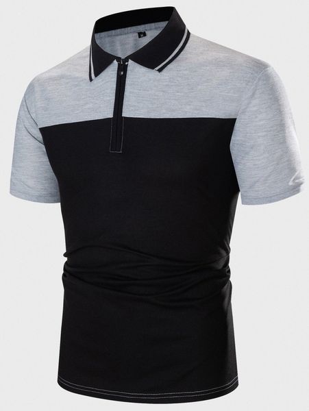 

men color block half zip polo shirt t22h#, White;black