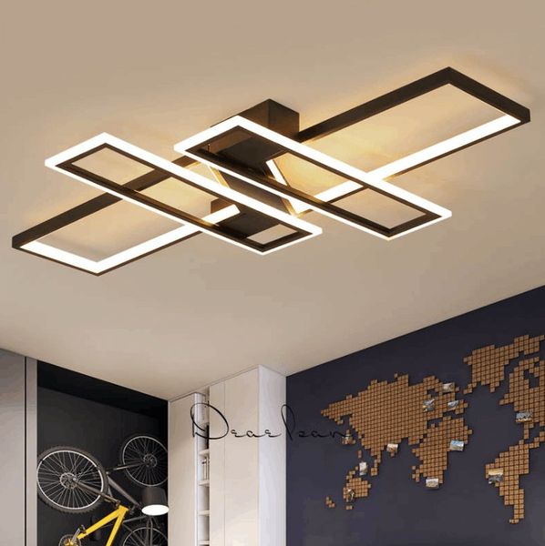 Nova lâmpada de teto LED para a sala de estar loft quarto jantar casa moderna lustres negros retângulo luminárias suspensas