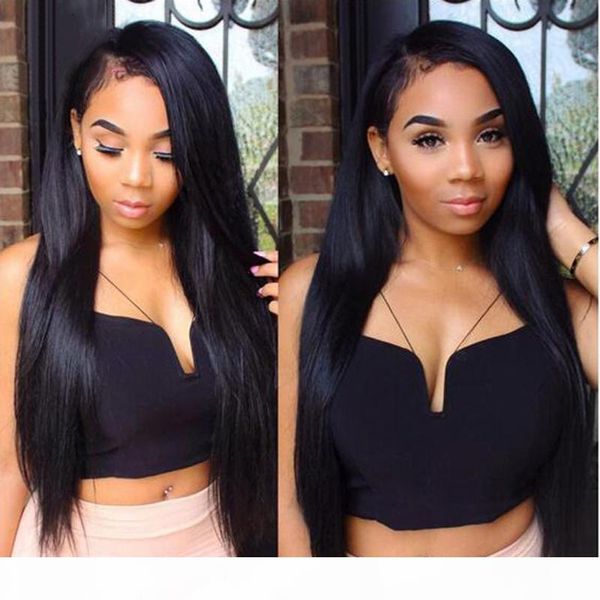 

brazilian full lace straight wig pre plucked for black women glueless long straight virgin human hair lace front wigs bleached knots, Black;brown