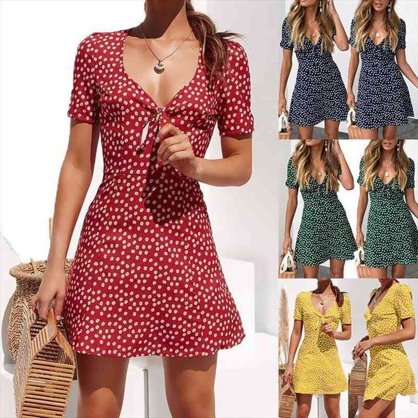 

fashion women short sleeve wrap boho floral mini dress ladies summer holiday party sundress female vestidos, Black;gray