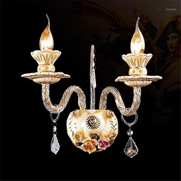

european luxury ceramic lamp crystal wall lamp bedside bedroom aisle candle wall