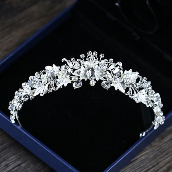 

fashion silver color tiara crowns bride women pearl crystal hair jewelry handmade queen princess crown wedding hair accessories, Golden;silver