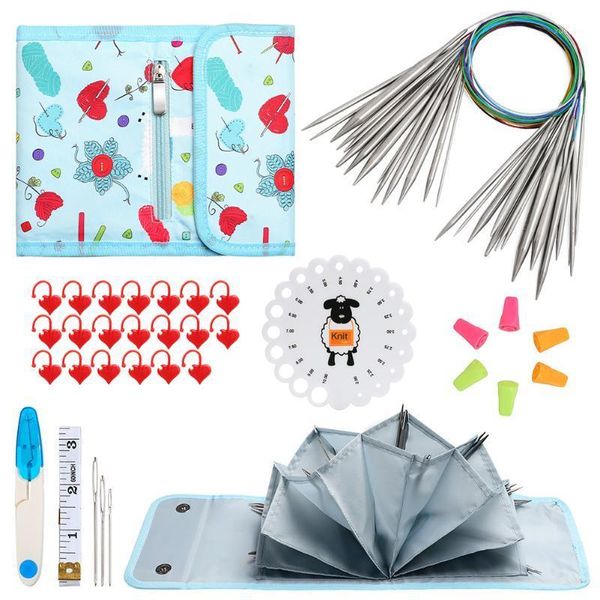 

circular knitting needles kit diy needlework crochet hook stainless steel knit needle kit with case household knitting tools1, Black