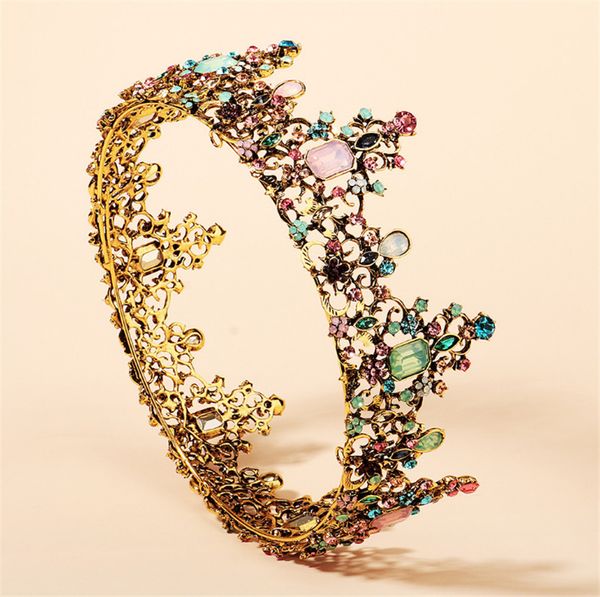 

baroque round bouquet colorful crystal rhinestone adorned bridal crown new bride's headpieces sale head tiaras accessories princess 202, Silver