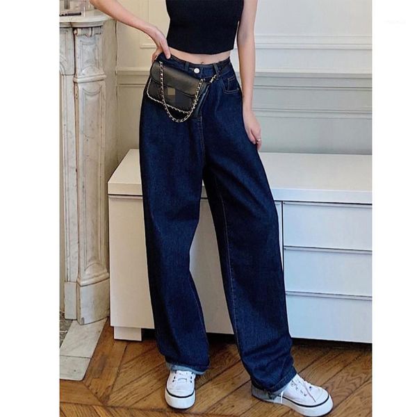 

jeans women's spring 2020 fashion high waist drop wide leg pants straight loose long pants1, Blue