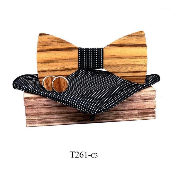 

zebra grain wooden bow tie for men male trendy necktie wood bowtie handkerchief cufflinks set box1, Black;gray
