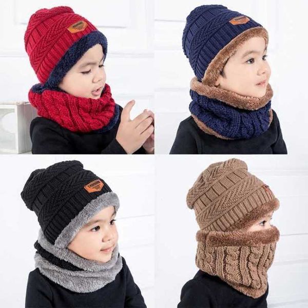 

beanie/skull caps simple parent child 2pcs super warm winter balaclava wool beanies knitted hat and scarf for 3-12 years old girl boy hats, Blue;gray