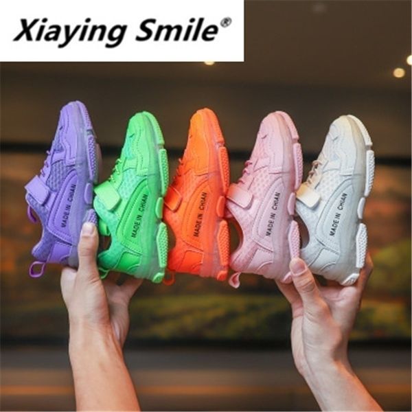 

xiaying smile fall new kids' sports shoes candy-colored breathable daddy shoes letter running shoes for boys and girls y200103, Black;red