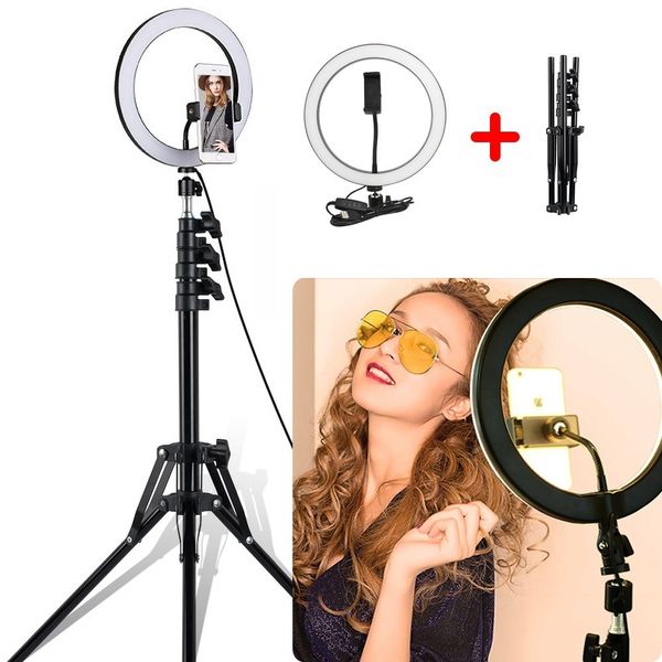 

10inch 26cm cellphone holder for live wall mount adjustable led light ring round shape makeup lam selfie phon