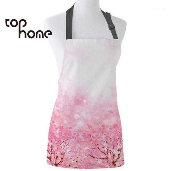 

ome kitchen apron japanese style cherry blossoms printed sleeveless canvas aprons for men women kids home cleaning tools1