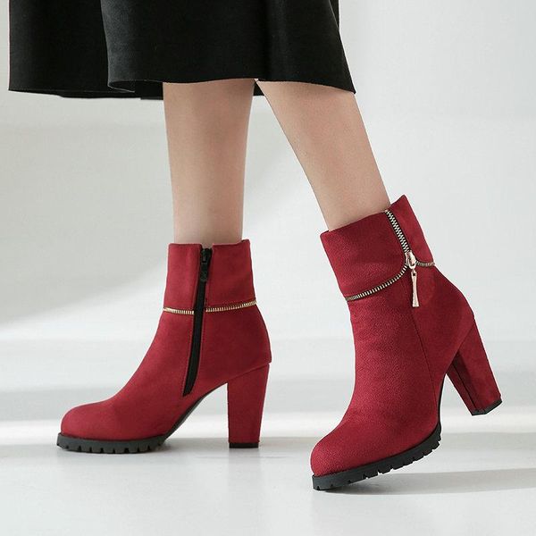 

aiweiyi women boots flock autumn winter boots female shoes brand ladies ankle high heels shoes woman faux suede, Black