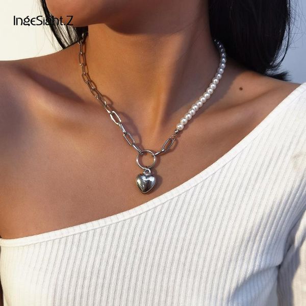

chains ingesight.z bohemian imitation pearl chain choker necklace collar romantic cute love heart pendant necklaces for women jewelry, Silver