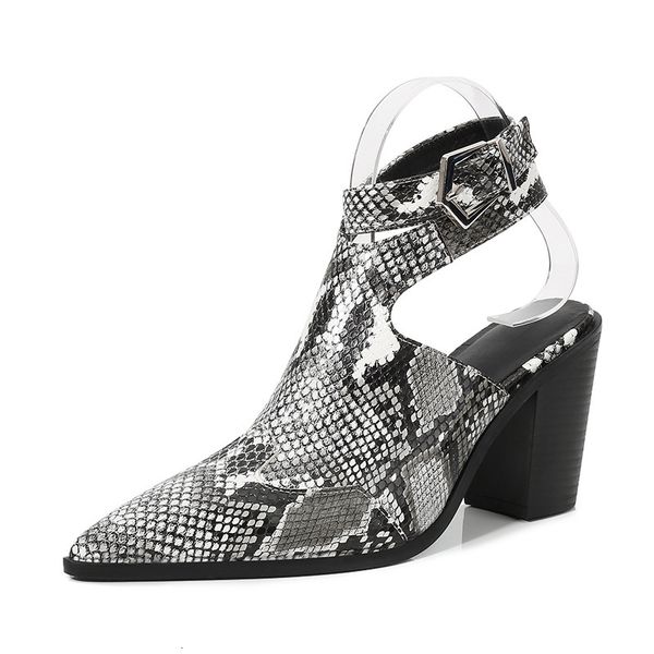 

summer sandals boots women boot women's sandals pointed snakeskin single heel with a buckled roman boots . lx-003, Black