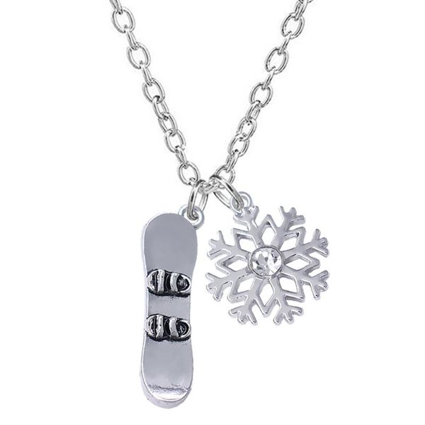 

pendant necklaces fashion metal plated openwork snowboard necklace for winter skiing amateur jewelry, Silver