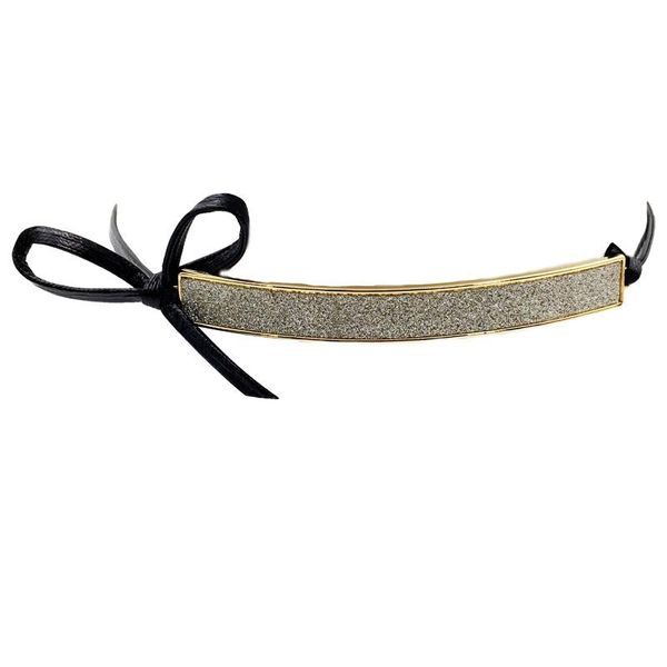 

chokers lemoer fashion gold color glittering bar choker necklaces with black leather bowknot necklace for women colliers femme, Golden;silver