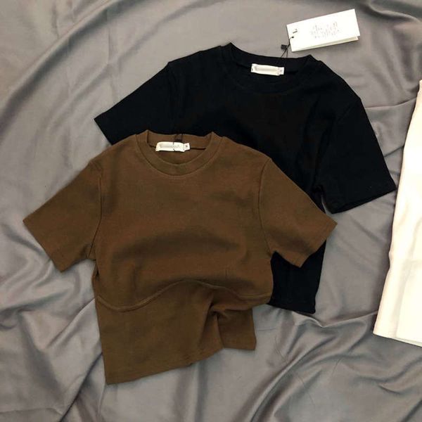 

sleeve bm wind exposed t-shirt navel women's summer 2020 new small size slim round neck high waist short top, Black;gray