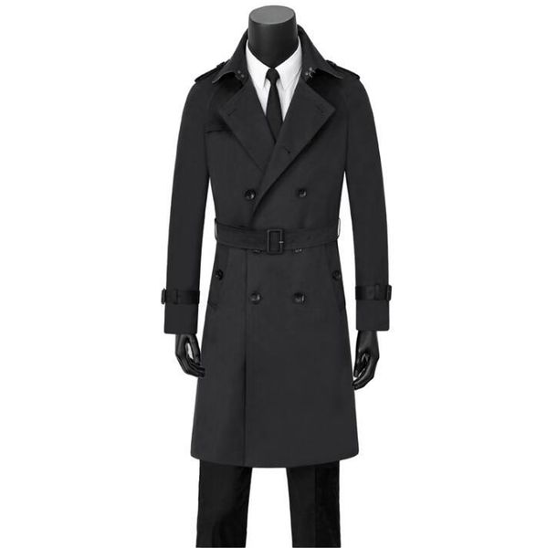 

men's trench coats mens double breasted man middle length coat men spring autumn clothes business casual slim fit overcoat long sleeve, Tan;black