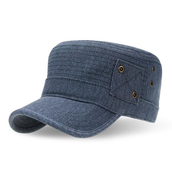

wide brim hats high quatliy pure cotton male army flat caps men denim wash old big size 56-62cm, Blue;gray