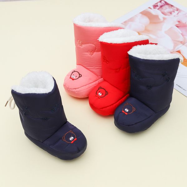 

new baby high-with velvet thick cotton shoes baby soft bottom lace up cotton boots cartoon woolen shoes-year-old winter style, Black;red