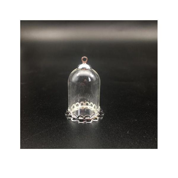 

50set 25*18mm hollow tube glass jar with silver setting tray beads cap set glass vials pendant craft display jewelry bbypqx, Black