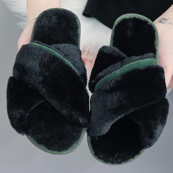 

mixed colors cross women slippers winter shoes flat sweet home non-slip slippers women indoor plush warm female slippers xx642 x1020, Black
