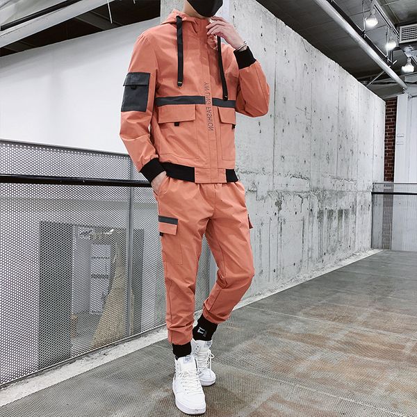 

2021 new hip hop military tracksuit pocket zipper loose orange men jacket long sleeve casual fashion mens sports suits street c6eo, Black