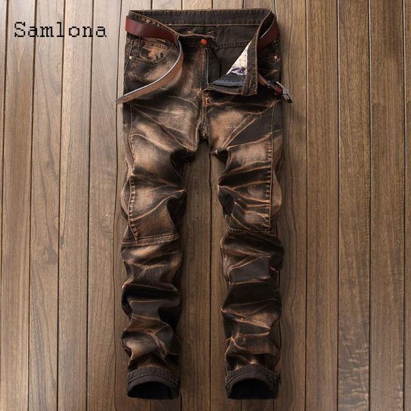 

men's jeans samlona men denim pants 2021 spring autumn slimming bottoms pant male patchwork pencil trousers mens clothing, Blue