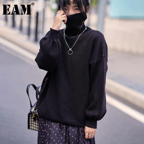 

eam] black big size knitting sweater loose fit turtleneck long sleeve women pullovers new fashion autumn winter 2021 1dd2193, White;black