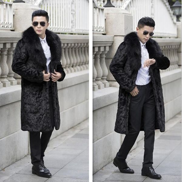 

autumn long faux mink leather jacket mens winter thicken warm fur leather coat men slim jackets jaqueta de couro fashion black1, Black