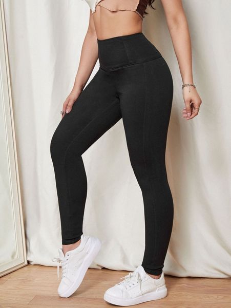

solid high waist skinny jeans 89m8#, Blue
