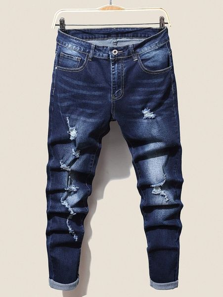 

men ripped slant pocket jeans 88vl#, Blue
