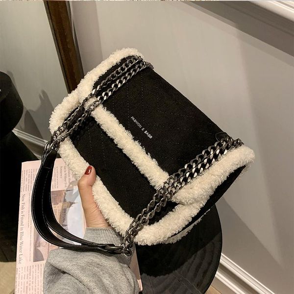 

cross body plush square crossbody bag 2021 winter high-quality matte pu leather women's designer handbag chain shoulder messenger