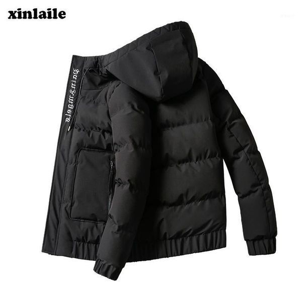 

2020 winter brand men's cotton jacket men's coat jacket hooded solid color clothing fashion trend warm coat korean slim1, Black